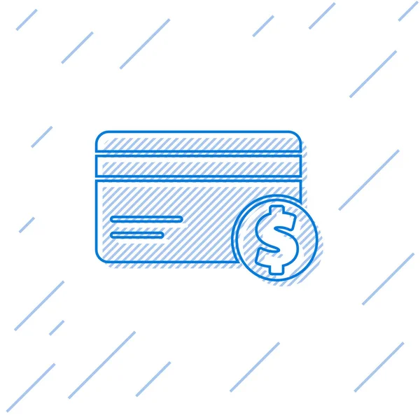 Ligne Bleue Carte Crédit Icône Symbole Dollar Isolé Sur Fond — Image vectorielle
