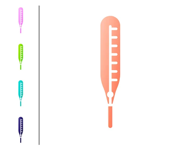 Koraal Medische Thermometer Voor Medisch Onderzoek Pictogram Geïsoleerd Witte Achtergrond — Stockvector