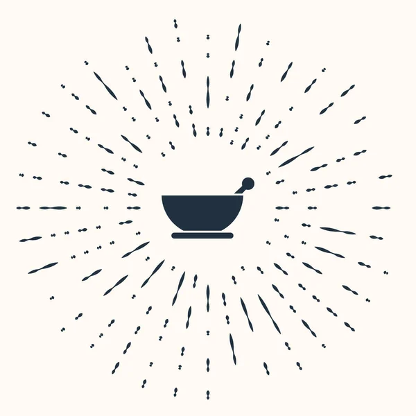 Grey Mortar Pestle Icon Isolated Beige Background Abstract Circle Random — 스톡 벡터