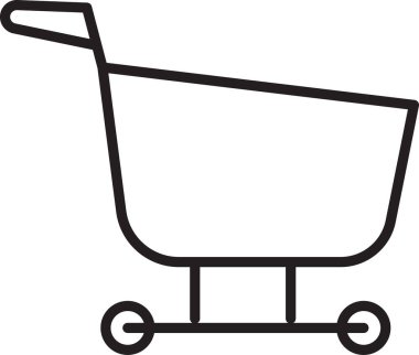 Siyah çizgili alışveriş arabası simgesi beyaz arkaplanda izole edilmiş. Yiyecek dükkanı, süpermarket. Vektör İllüstrasyonu.