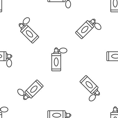 Atom ikonlu gri çizgi tıraş losyonu beyaz arka planda izole edilmiş. Parfüm spreyi ikonu. Erkek parfüm şişesi. Vektör İllüstrasyonu.