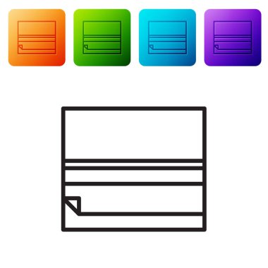 Siyah çizgi yuvarlanan kağıt simgesi beyaz arkaplanda izole edildi. Renkli kare düğmelerle simgeleri ayarla. Vektör İllüstrasyonu.