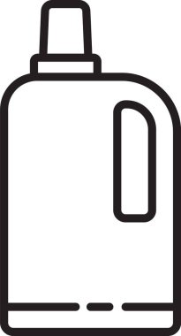 Beyaz arkaplanda siyah çizgi kumaş yumuşatıcı simgesi izole edildi. Sıvı çamaşır deterjanı, saç kremi, temizlik maddesi, çamaşır suyu. Vektör İllüstrasyonu.