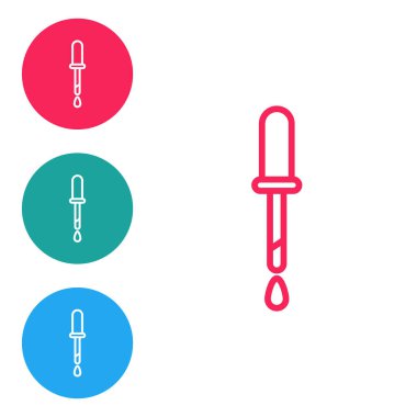 Kırmızı çizgi Pipette simgesi beyaz arkaplanda izole edildi. Tıbbi elementler, kimya laboratuarı ekipmanları. Damlalı boru. Tıp sembolü. Simgeleri daire düğmelerine ayır. Vektör İllüstrasyonu.