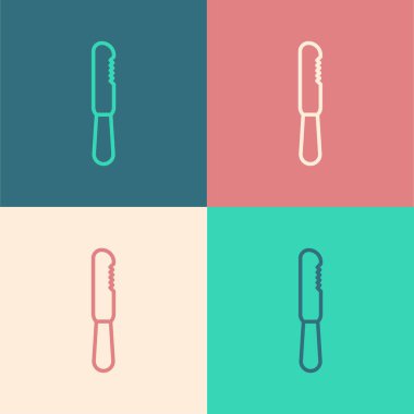 Pop sanat eseri kullan-at plastik bıçak ikonu renk arkaplanda izole edilmiş. Vektör İllüstrasyonu.