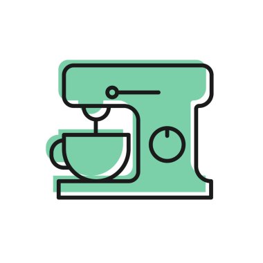 Siyah çizgi elektrik karıştırıcı simgesi beyaz arkaplanda izole edildi. Mutfak blenderi. Vektör İllüstrasyonu.