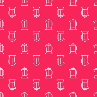 Beyaz çizgi Fransız basın ikonu, kırmızı arkaplanda kusursuz desen izole etti. Vektör İllüstrasyonu.