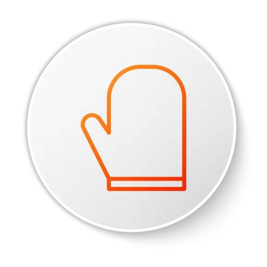 Turuncu çizgili fırın eldiveni simgesi beyaz arkaplanda izole edilmiş. Mutfak tutacağı işareti. Yemek eldiveni. Beyaz daire düğmesi. Vektör İllüstrasyonu.