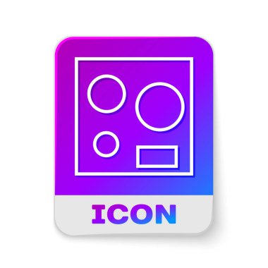 Beyaz çizgi elektrikli soba ikonu beyaz arka planda izole edildi. Mutfak tabelaları. Dört daire ocağı olan bir hob. Dikdörtgen renk düğmesi. Vektör İllüstrasyonu.