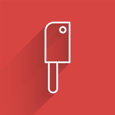 Beyaz çizgi Et Helikopteri simgesi uzun gölgeli izole edildi. Et için mutfak bıçağı. Kasap bıçağı. Vektör İllüstrasyonu.