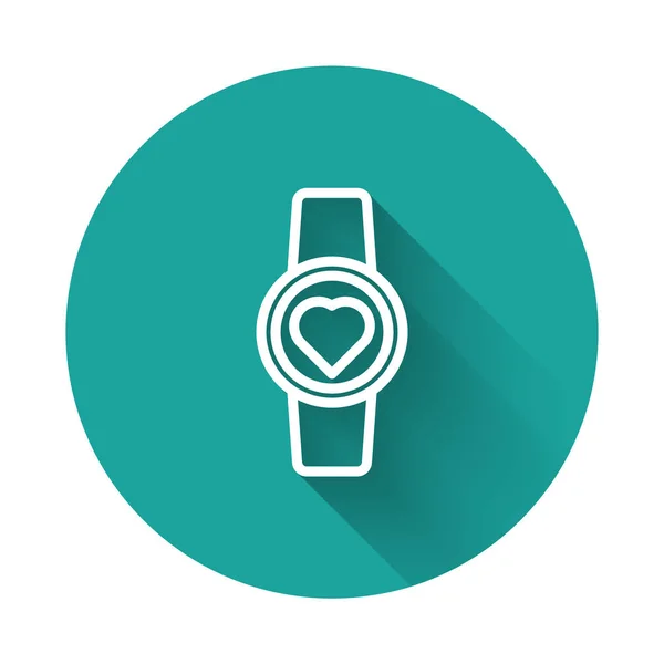 Witte Lijn Smart Horloge Met Hartslag Pictogram Geïsoleerd Met Lange — Stockvector