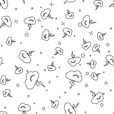 Kara çizgi Storm simgesi beyaz arkaplanda izole edilmiş kusursuz desen. Bulut ve şimşek işareti. Fırtınanın hava durumu ikonu. Vektör İllüstrasyonu