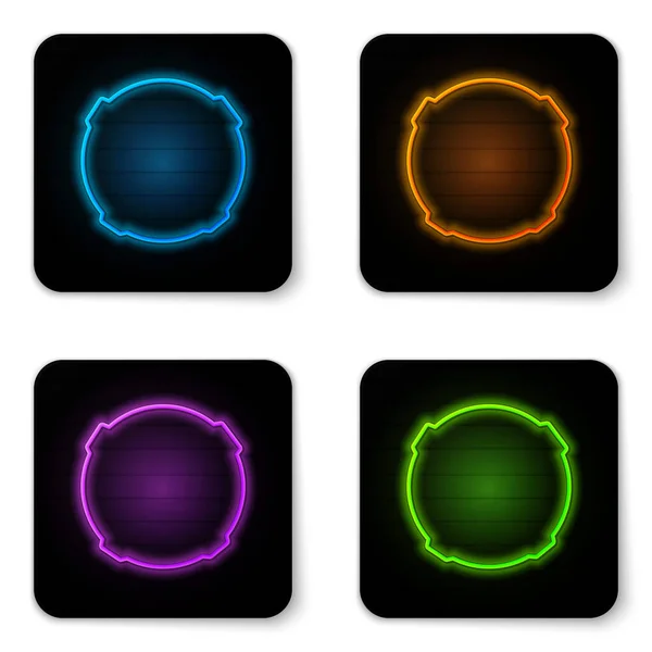 Glowing Neon Moon Icon Isolated White Background Black Square Button — Stock Vector