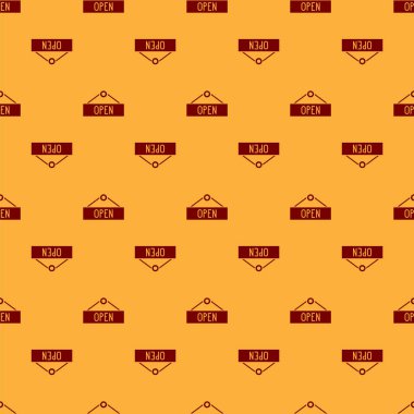 Açık metin kapı simgesi ile kırmızı asma işareti kahverengi arkaplanda izole edilmiş pürüzsüz desen. Vektör İllüstrasyonu