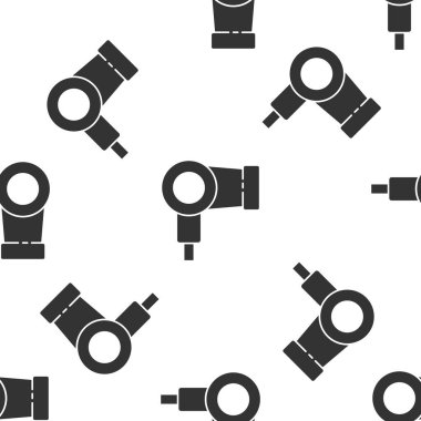 Gri saç kurutma makinesi simgesi beyaz arka planda izole Dikişsiz desen. Saç kurutma makinesi işareti. Saç kurutma sembolü. Sıcak hava üfleme. Vektör Illustration