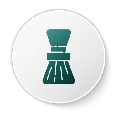 Beyaz arkaplanda yeşil tıraş fırçası simgesi izole edildi. Berber dükkanı sembolü. Beyaz daire düğmesi. Vektör İllüstrasyonu