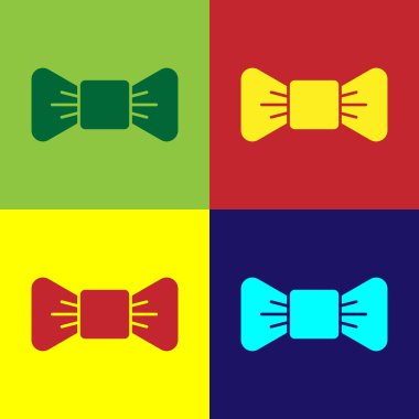 Pop Art Bow kravat simgesi renk arkaplanda izole edildi. Vektör İllüstrasyonu