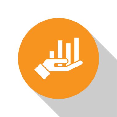 Beyaz Pie grafiksel bilgi simgesi beyaz arkaplanda izole edildi. Diyagram çizelgesi. Turuncu daire düğmesi. Vektör İllüstrasyonu