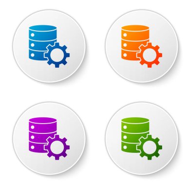 Renk Sunucusu ve dişli simgesi beyaz arkaplanda izole edildi. Uygulama, servis konsepti, ayar seçenekleri, bakım, onarım, onarım. Simgeleri daire düğmelerine ayır. Vektör İllüstrasyonu