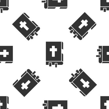 Gri kutsal kitap ikonu beyaz arka planda kusursuz desen izole etti. Vektör İllüstrasyonu