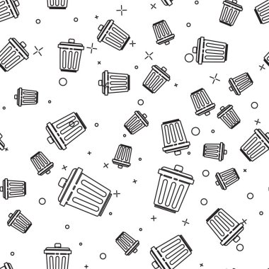 Siyah çizgi Çöp kutusu simgesi beyaz arkaplanda izole edilmiş kusursuz desen. Çöp kutusu tabelası. Sepet simgesini geri dönüştür. Ofis çöpü ikonu. Vektör İllüstrasyonu