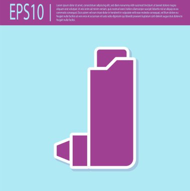 Turkuaz arka planda izole edilmiş mor solunum aygıtı simgesi. Öksürük şurubu, solunum, alerjik hasta. Vektör İllüstrasyonu