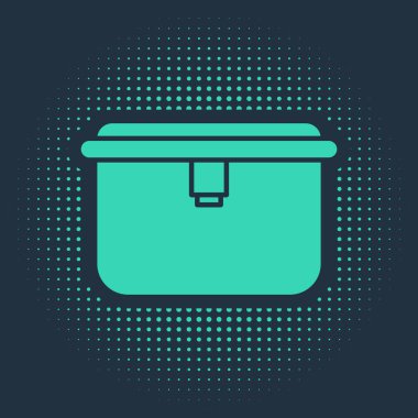 Mavi arkaplanda yeşil beslenme çantası simgesi izole edildi. Soyut çember rastgele noktalar. Vektör İllüstrasyonu