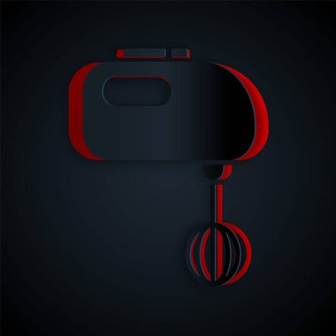 Kağıt kesiği Elektrik karıştırıcı simgesi siyah arkaplanda izole edildi. Mutfak blenderi. Kağıt sanatı tarzı. Vektör İllüstrasyonu