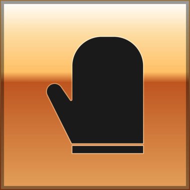 Siyah Fırın eldiven simgesi altın arka plan üzerinde izole. Mutfak saksı tabelası. Yemek eldiveni. Vektör İllüstrasyonu