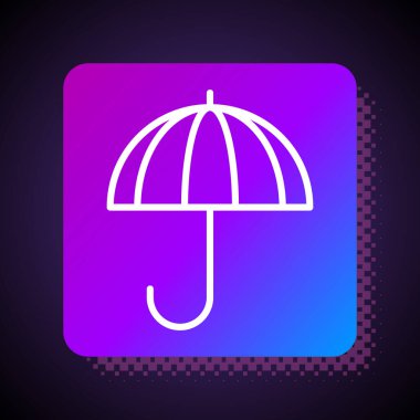 Beyaz çizgi klasik açılır şemsiye simgesi siyah arkaplanda izole. Yağmur koruma sembolü. Kare renk düğmesi. Vektör İllüstrasyonu