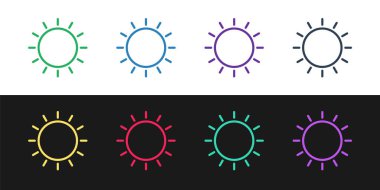 Sun simgesini siyah ve beyaz arkaplanda izole et. Yaz sembolü. Güneşli bir gün. Vektör İllüstrasyonu