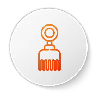 Beyaz arkaplanda turuncu çizgi saç fırçası simgesi izole edildi. Taraklı saç işareti. Berber sembolü. Beyaz daire düğmesi. Vektör İllüstrasyonu