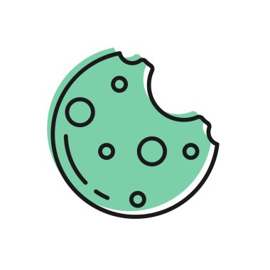 Beyaz arka planda marihuana yaprağı ikonu olan siyah çizgi çikolatalı kurabiyeler. Ot, kenevir, tıbbi ve eğlence amaçlı esrar. Vektör İllüstrasyonu