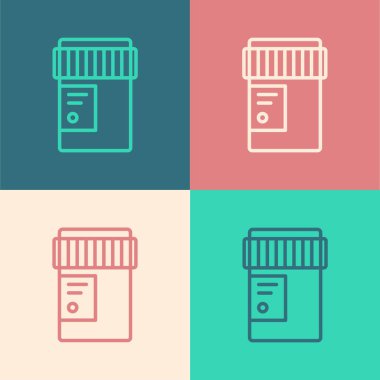 Esrar ya da kenevir yaprağı ikonuyla renklendirilmiş sanat eseri şişesi. Kavanozlardaki kenevir yağı özlerini taklit et. Vektör İllüstrasyonu