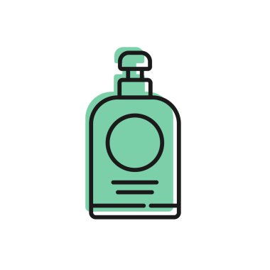 Siyah çizgi El dezenfektanı beyaz arka planda izole edilmiş. Dezenfeksiyon konsepti. Yıkama jeli. Hijyen için alkol şişesi. Vektör İllüstrasyonu