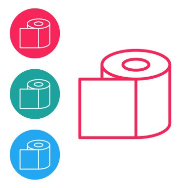 Kırmızı çizgi tuvalet kağıdı rulo simgesi beyaz arkaplanda izole edildi. Simgeleri daire düğmelerine ayır. Vektör İllüstrasyonu