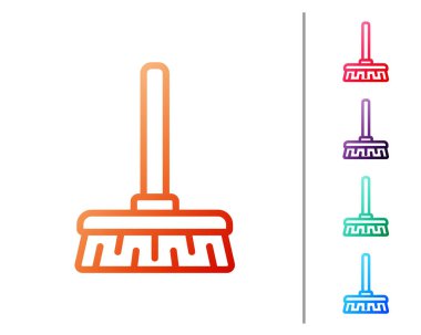 Kırmızı çizgi süpürge sapı simgesi beyaz arkaplanda izole edildi. Temizlik hizmeti konsepti. Renk simgelerini ayarla. Vektör İllüstrasyonu