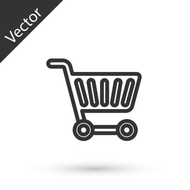 Gri çizgi alışveriş arabası simgesi beyaz arka planda izole edildi. İnternetten satın alma konsepti. Servis tabelası. Süpermarket sepeti sembolü. Vektör İllüstrasyonu