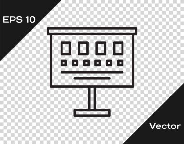 Siyah çizgi göz testi simgesi şeffaf arkaplanda izole edildi. Optalmik çalışmada görme testi için bir poster. Snellen çizelgesi. Vektör İllüstrasyonu