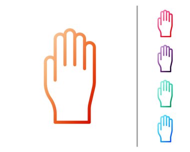 Kırmızı çizgi tıbbi lastik eldiven ikonu beyaz arka planda izole edildi. Koruyucu lastik eldivenler. Renk simgelerini ayarla. Vektör İllüstrasyonu