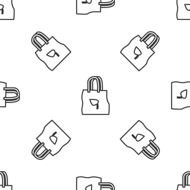 Geri dönüşüm ikonlu gri çizgi kâğıt alışveriş torbası beyaz arka planda izole edilmiş pürüzsüz desen. Geri dönüşüm sembollü çanta. Vektör İllüstrasyonu