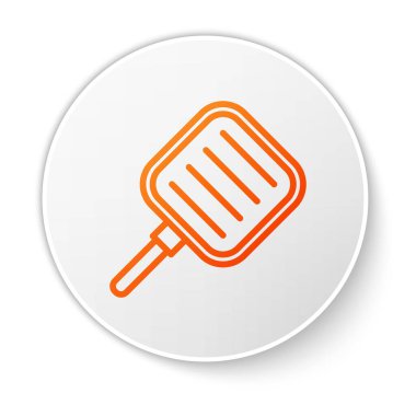 Turuncu çizgili tava simgesi beyaz arkaplanda izole edildi. Kızartma veya kızartma gıda sembolü. Beyaz daire düğmesi. Vektör İllüstrasyonu