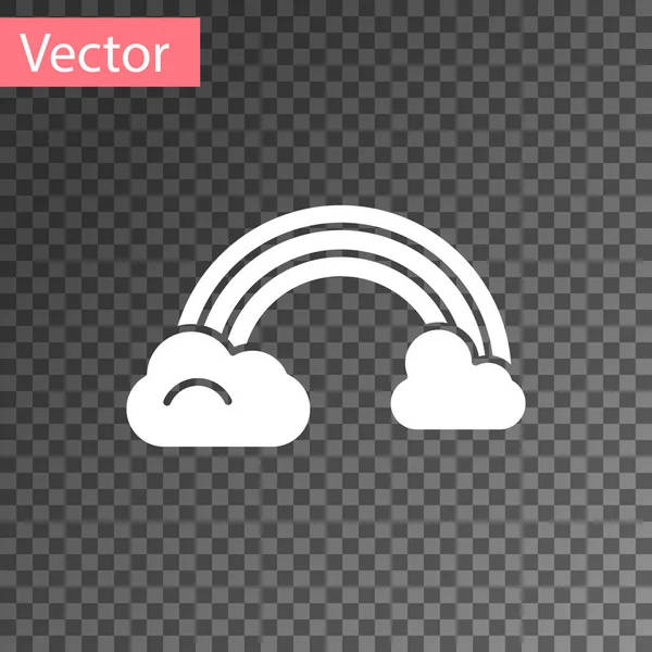 Witte Regenboog Met Wolken Pictogram Geïsoleerd Transparante Achtergrond Vector Illustratie — Stockvector
