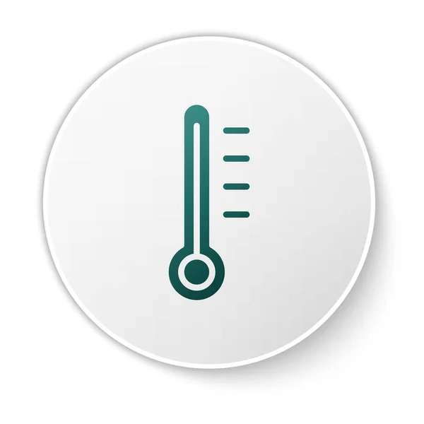 緑色気象温度計白い背景に隔離されたアイコンを測定します 高温または低温を示す温度計機器 白い丸ボタン ベクターイラスト — ストックベクタ