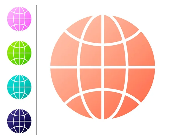 Icono Coral Worldwide Aislado Sobre Fondo Blanco Pin Globo Establecer — Vector de stock