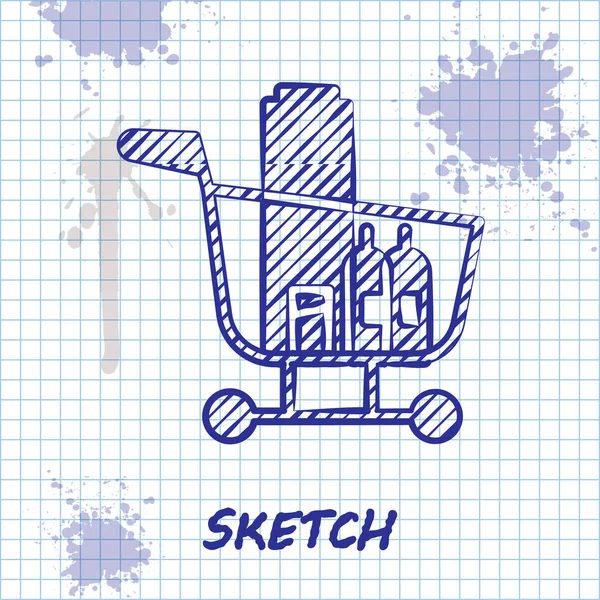 Sketch Line Shopping Cart Food Icon Isolated White Background Food — Stock Vector