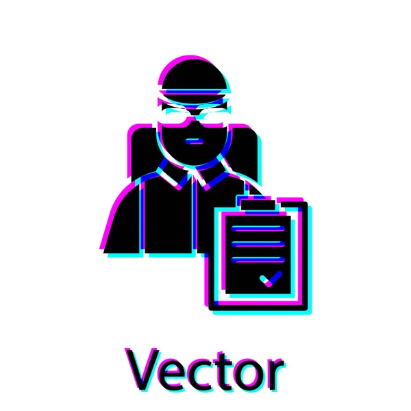 Black Delivery Man Met Kartonnen Dozen Pictogram Geïsoleerd Witte Achtergrond — Stockvector