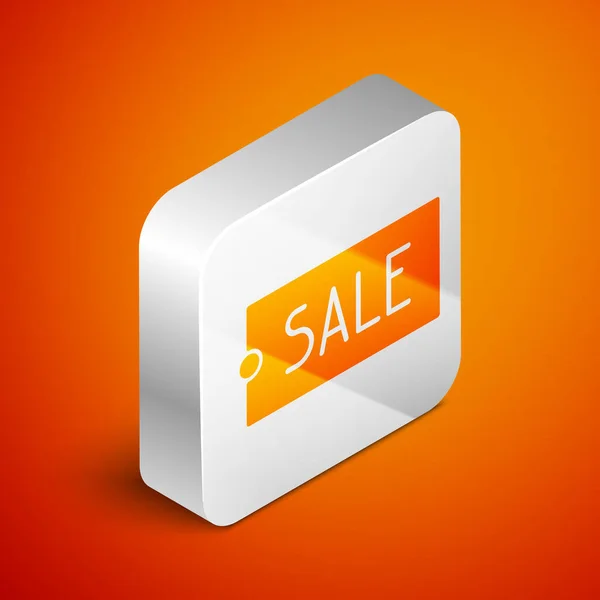 Isometric Price Tag Inscription Sale Icon Isolated Orange Background Badge — Stock Vector