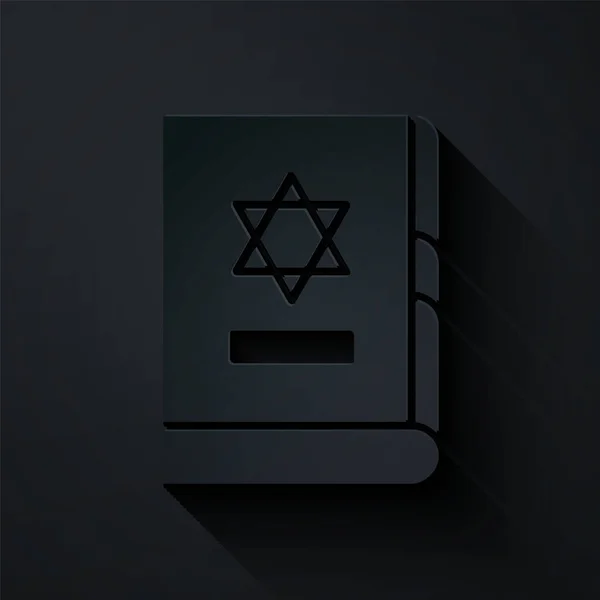Бумага Вырезала Иконку Еврейской Торы Черном Фоне Обложке Библии Изображена — стоковый вектор