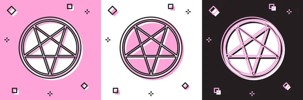 Definir Pentagram Ícone Círculo Isolado Rosa Branco Fundo Preto Símbolo — Vetor de Stock